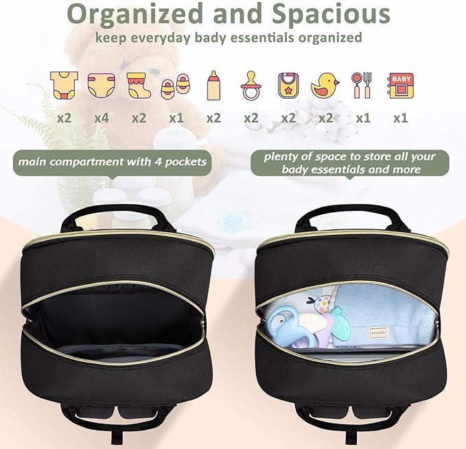 Diaper Bag Backpack,Baby Essentials Diapers Bag with Pacifier Case,Multipurpose Stylish Large Capacity Travel Backpack for Baby Girl/Boy(L-Black)