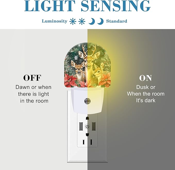 Night Light for Kids Girls Boys, Christmas Elk Flowers LED Night Light Plug into Wall with Dusk to Dawn Sensor for Room Decor, Hallway, Kitchen, Bathroom, Nursery, Stairs