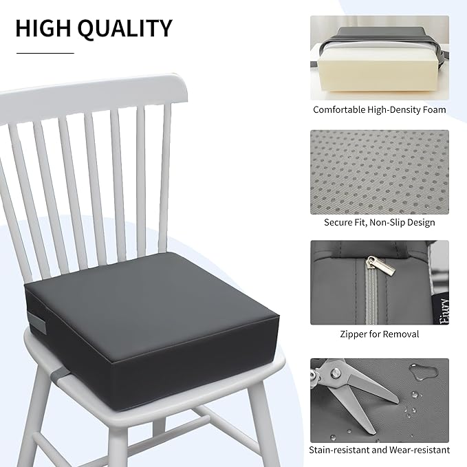 Booster Seat for Dining Table, PU Anti-Scratch Easy Cleaning Kids Toddler Booster Seat for Table, Portable Increasing Booster Cushion with Non-Slip Bottom and Adjustable Elasticity Straps