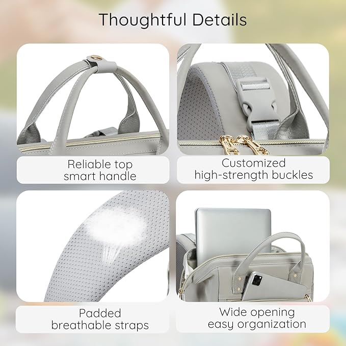 AIJIEKE Diaper Bag, Large Wide-Open Baby Diaper Backpack, Multi-functional Baby Travel Tote Bag, Diaper Bag with Changing Pad, Diaper Bags for Mom & Maternity (Grey)