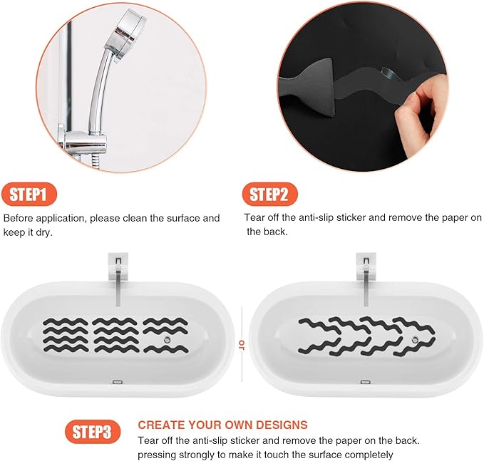 Patented Anti Slip Shower Stickers 24 PCS Safety Bathtub Strips Adhesive Decals with Premium Scraper for Bath Tub Shower Stairs Ladders Boats (Black)