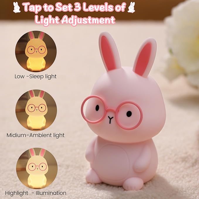 Bunny Lamp for Kids,Rabbit Night Light with Color Changing, Rechargeable LED Nightlight for Easter Gift,Silicone Bedside Touch Lamp,3 Levels Dimmable/Timmer Nursery Bedroom Light, Baby Room Decor