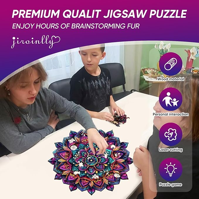 Jiroinlly Wooden Jigsaw Puzzles, Mandela Wooden Puzzles for Adults 200 Pcs, 11.2'' x 11.4'' Luxurious Shaped Wood Puzzle, Beautiful Package, Best Gift for Adults and Kids, Family Game