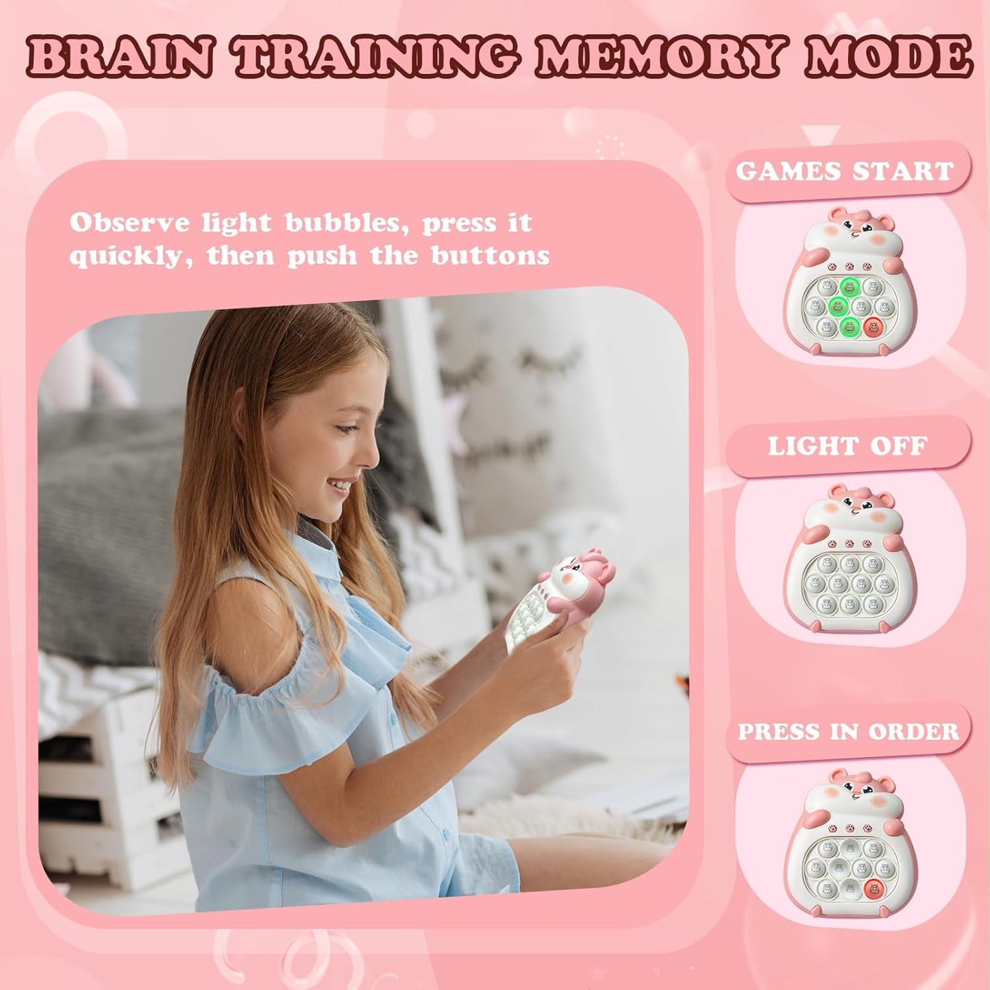 Fast Push Bubble Game Controller, Puzzle Pop Pro Light Up Fidget Game Toys Adults Handheld Bubble Pop Fidget Game Console Anti-Anxiety Decompression Electronic Travel Game Toy