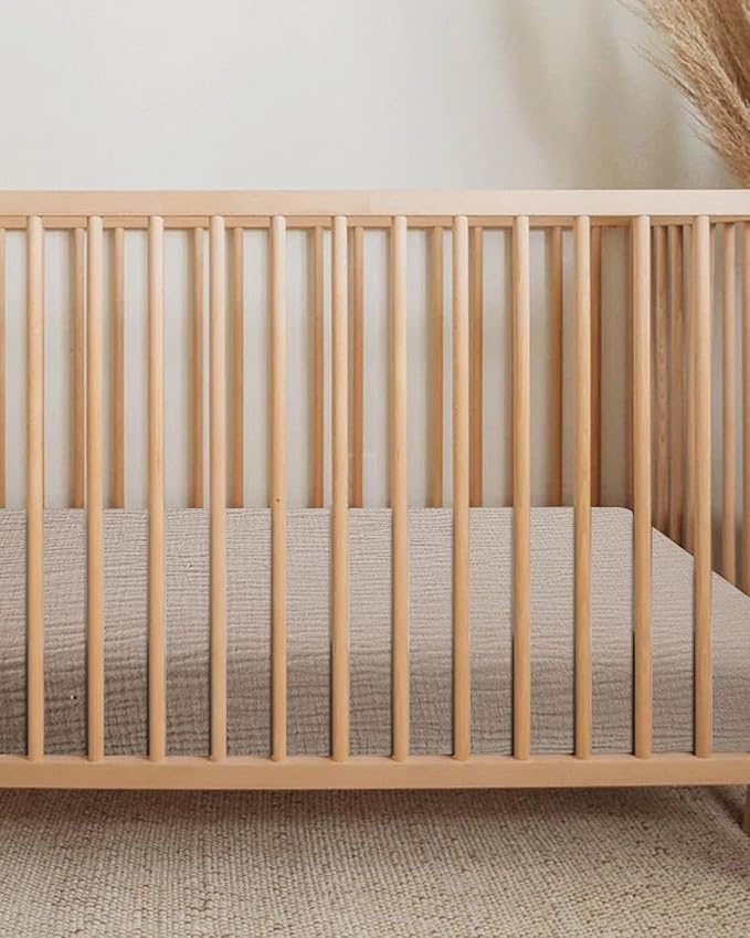 Crib Sheets for Boys Girl, Fitted Baby Toddler Bed Sheets 28" x 52", Neutral Muslin Cotton Crib Mattress Bedding Soft and Breathable Comfort (Beige)