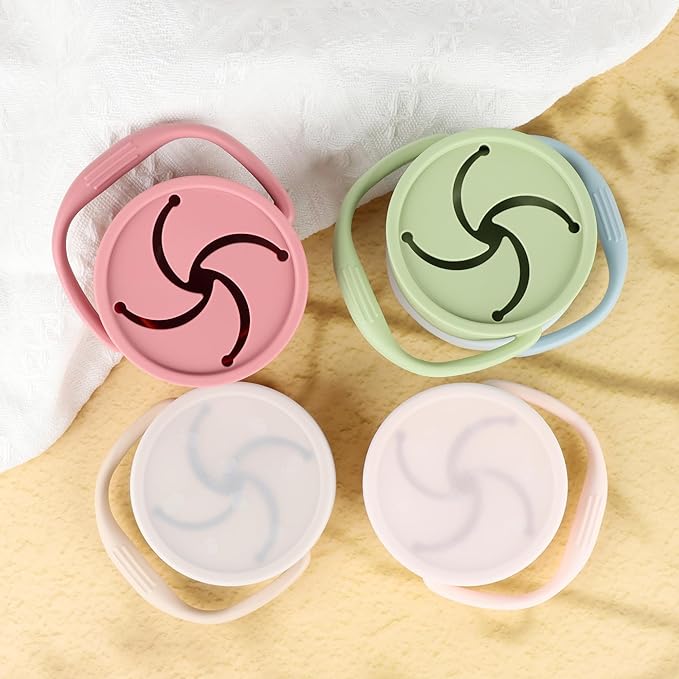 Silicone Snack Cups for Toddlers, Snack Containers with Lids, Foldable Baby Food Catcher with Holders and Dustproof Lid, 2 Pack (Color 1)
