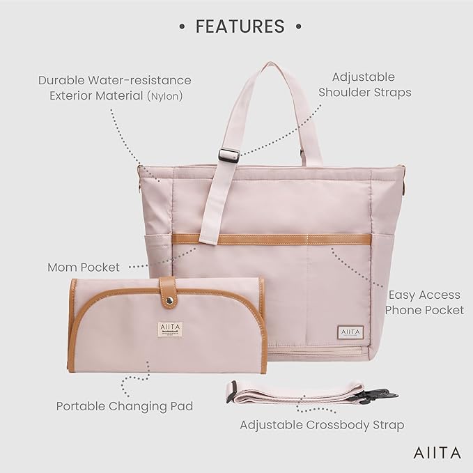 Diaper Bag Tote,Baby Diaper Bags,Convertible Diaper Bag Backpack,Crossbody Tote Bag for Women,Stylish Shoulder bag with Changing Pad,Baby Registry, Work Tote,Travel Gym Bag,Pink