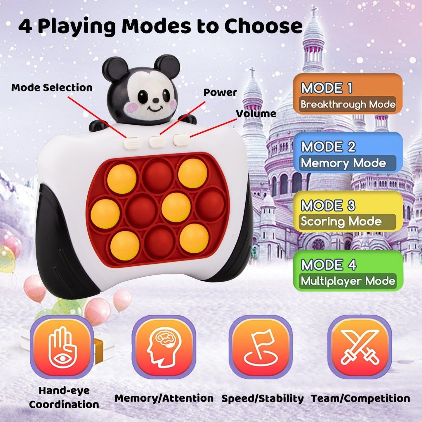 Fast Push Bubbles Pop Fidget Toy It Game, Quick Push Light Up Pop Interactive Sensory Toy, Fast Push Button Game for Kids Adult, Stress Relief Handheld Game Present Toy for 3 4 5 6 7 Years Boy Girl