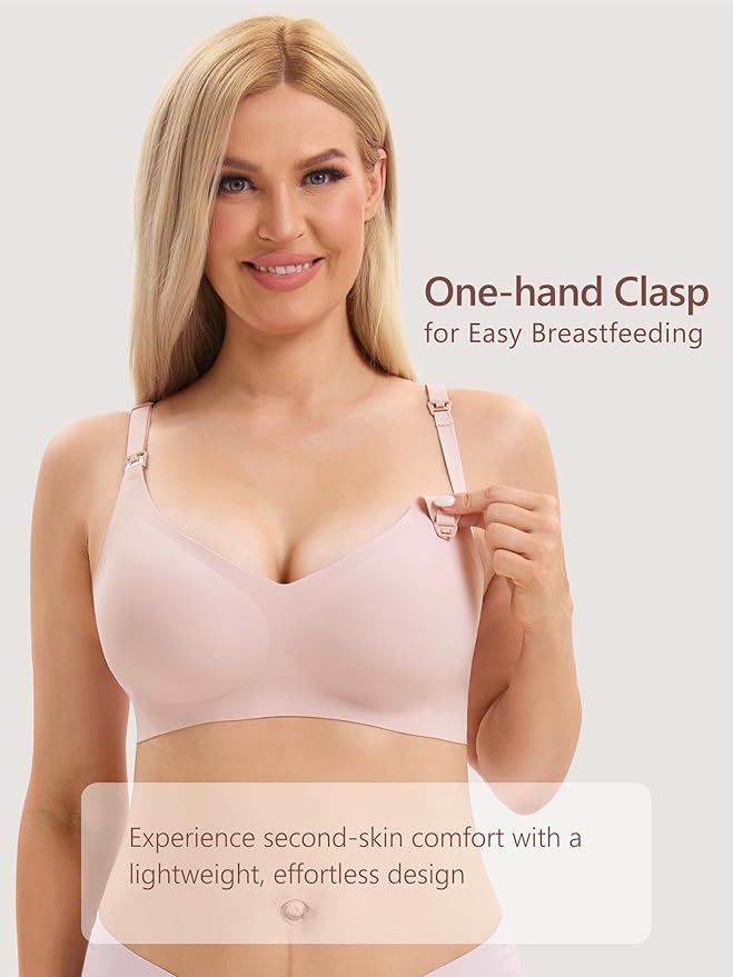 Angelhood 3 Pack Nursing Bras for Breastfeeding Seamless Pregnancy Maternity Bra Wireless Sleep Bralette with Extenders