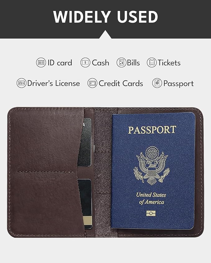 ALLIVE Passport Holder for Travel Women Men,Genuine Leather Passport Cover Wallet,Travel Must Haves Airport Essentials Travel Gifts Brown