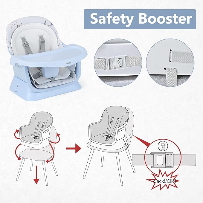 INFANS 8 in 1 Baby High Chair, Convertible Highchair for Babies and Toddlers, Infant Dining Booster Seat, Building Block Table, Kids Stool Table Chair Set with Removable Tray (8 in 1, Blue)