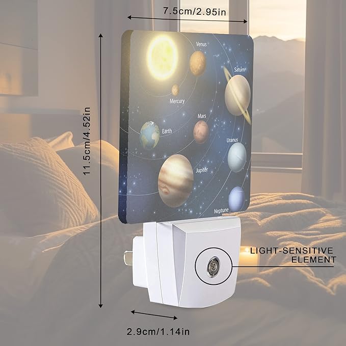Planet Solar System Universe Galaxy Space Night Light Plug-in LED Nightlights Auto Sensor Night Lamp Dusk-to-Dawn Lamp Home Decor for Nursery Children Girls Boys