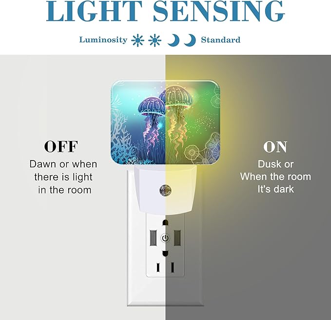 Glowing Jellyfish in Deep Sea Night Light for Kids Girls Boys, Jellyfish LED Night Light Plug into Wall with Dusk to Dawn Sensor for Room, Hallway, Kitchen, Bathroom, Stairs Decor
