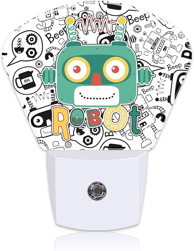 Funny Cartoon Robot Night Light for Kids, Robot LED Night Light Plug into Wall with Dusk to Dawn Sensor for Girls Boys Women Men Bedroom, Hallway, Kitchen, Bathroom, Stairs Decor