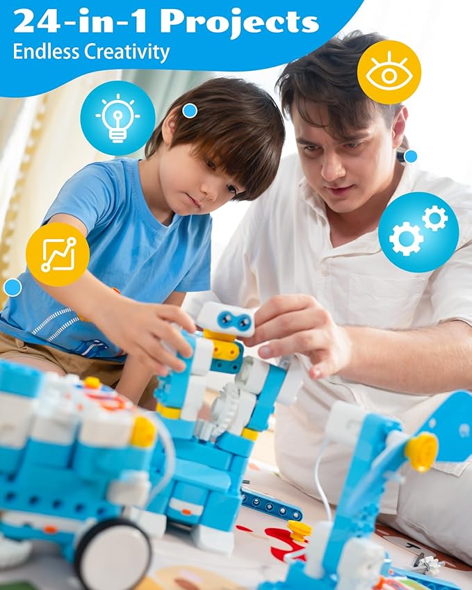 WhalesBot B3 Pro 24-in-1 Coding Robot Kit STEM Toy for Kids 4+, Advanced Smart Pen & Cards Programming, Educational Toy, Block Building Set with Controller&Motor&Sensors for Kids 4-6, 5-7