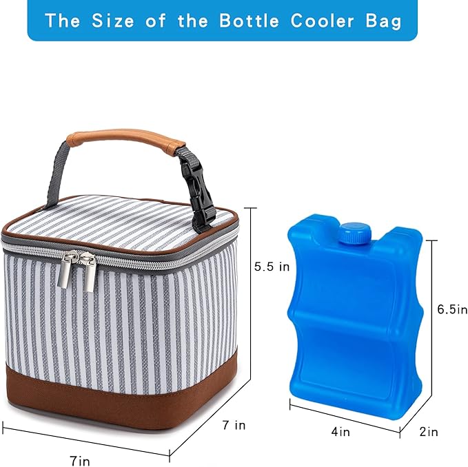 Breastmilk Cooler Bag with Ice Pack Fits 4 Baby Bottles Up to 5 Ounce, Baby Bottle Cooler Bag Great for Nursing Mom Daycare, Straps