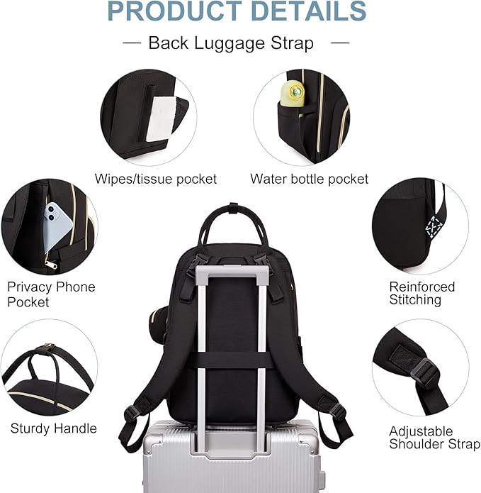 MOONBABY Diaper Bag Backpack, Baby Diaper Bags with Portable Changing Pad and Pacifier Case, Multifunctional Travel Diaper Backpacks, Unisex Baby Bags, Black