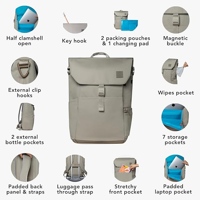 Huhu Diaper Bag Backpack – Baby Bag for Moms & Dads – Water-Resistant, Unisex Travel Kit for New Parents – Includes Changing Pad and 2 Organizer Pouches (Daybreak Taupe)
