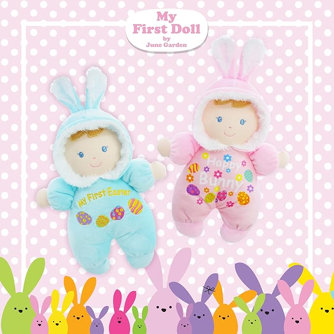 June Garden 9" My First Doll Olivia - Soft Plush Bunny Baby Doll - Easter Gift for Infants and Toddlers