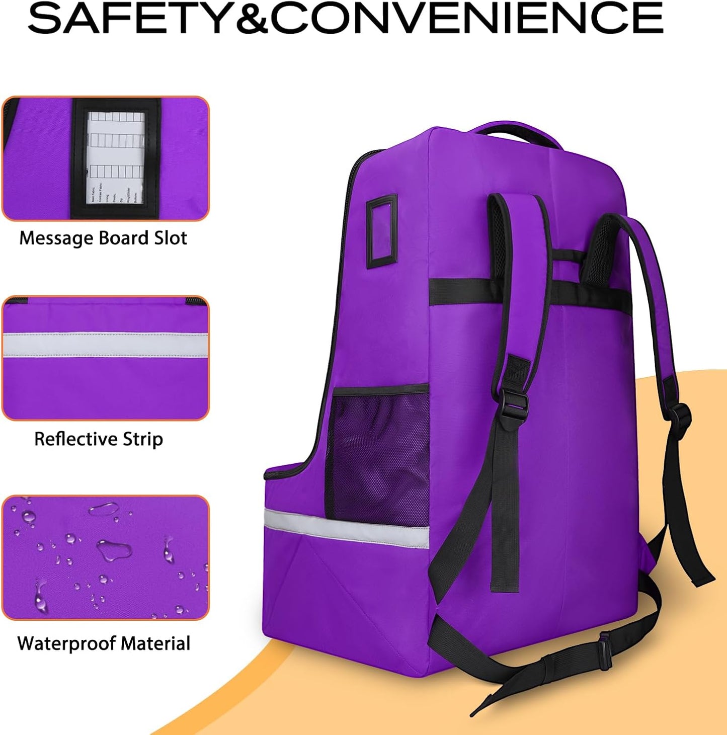 Car Seat Travel Bag for Airplane,Infant Seat Travel Bag with Shoulder Strap,Padded Car Seats Backpack with Reflective Stripes,Large Carseat Carrier Bag Travel Car Seat Cover,Purple
