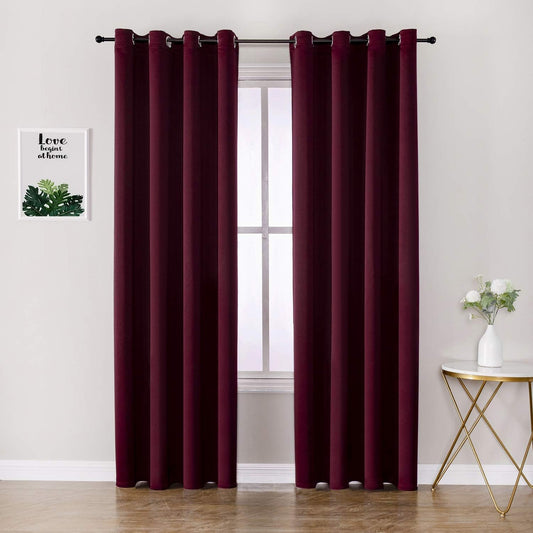 ChrisDowa Blackout Curtains 90 Inches Long 2 Panels Set for Living Room, Grommet Thermal Insulated Room Darkening Curtains for Bedroom (Burgundy Red, 52 x 90 Inch)