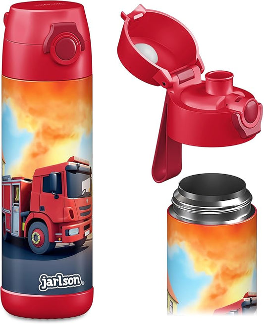 Jarlson® Mali Children's Water Bottle, Thermal Stainless Steel Water Bottle, BPA-Free, Leak-Proof, Children's Bottle with Chug Lid, Bottle for School, Nursery (Fire Engine Red, 18 oz)