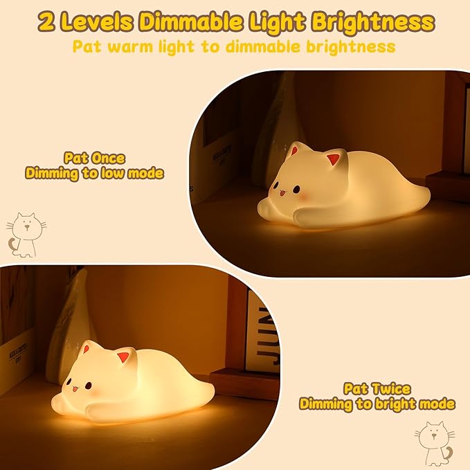 Tremdwoto Cat Night Light for Kids,Cute Colorful Night Light Baby Girl Squishy Night Lights Lamp 1/3 Hour Timer Kitty Light Dimmable Nursery Lamp Nightlight,Kids Room Decor，Gifts for Girls and Boys