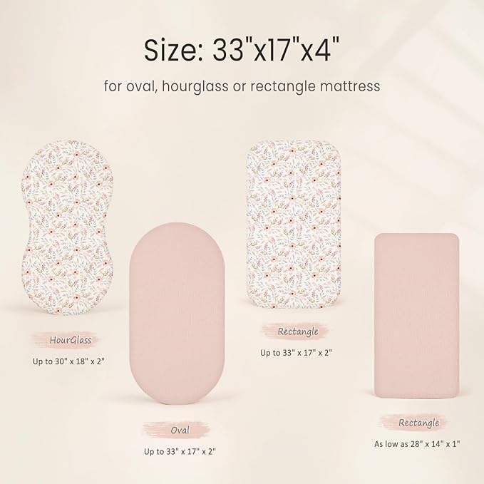 lulumoon Baby Muslin Bassinet Sheets: Skin-Friendly Floral Bassinet Sheets for Girls - Fitted for Oval Rectangle or Hourglass Mattress