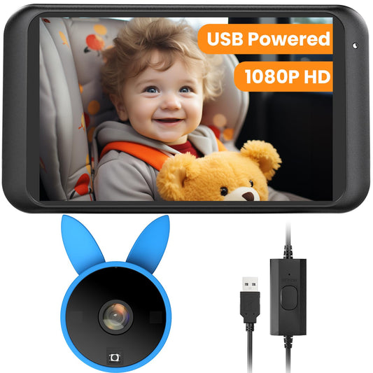 BV2 USB Car Camera for Baby : 4.5" Car Seat Camera with 1080P Crystal Clear Mirror View, Easy Installation Carseat Rear Facing Moitor for Pet & Kids, HD IR Night Vision Backseat Monitor