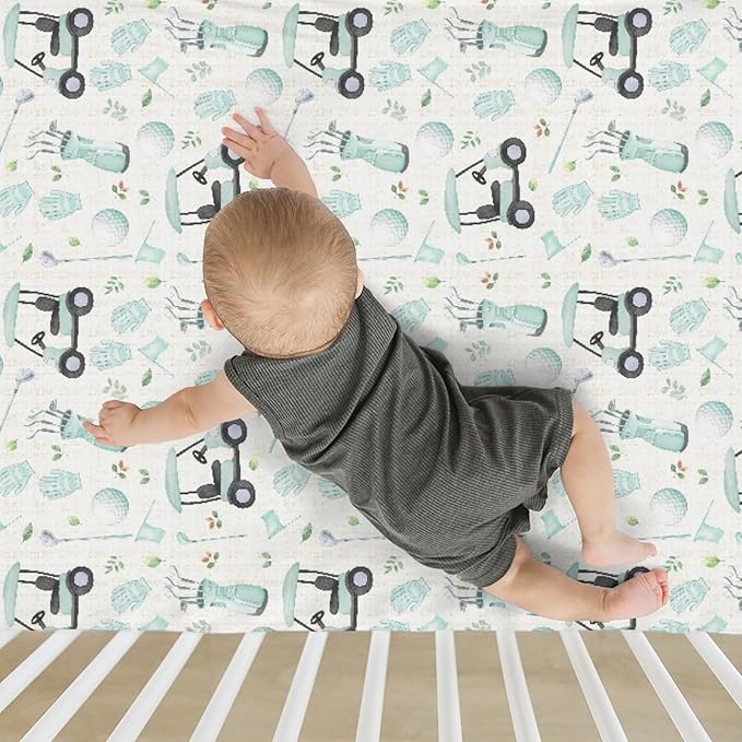Golf Baby Crib Sheets for Boy Girl 28"x52" Sports Golfing Soft Stretchy Fitted Crib Mattress Cover Golf Lovers Gift Nursery Baby Sheet for Standard Crib and Toddler Bed Mattress Green