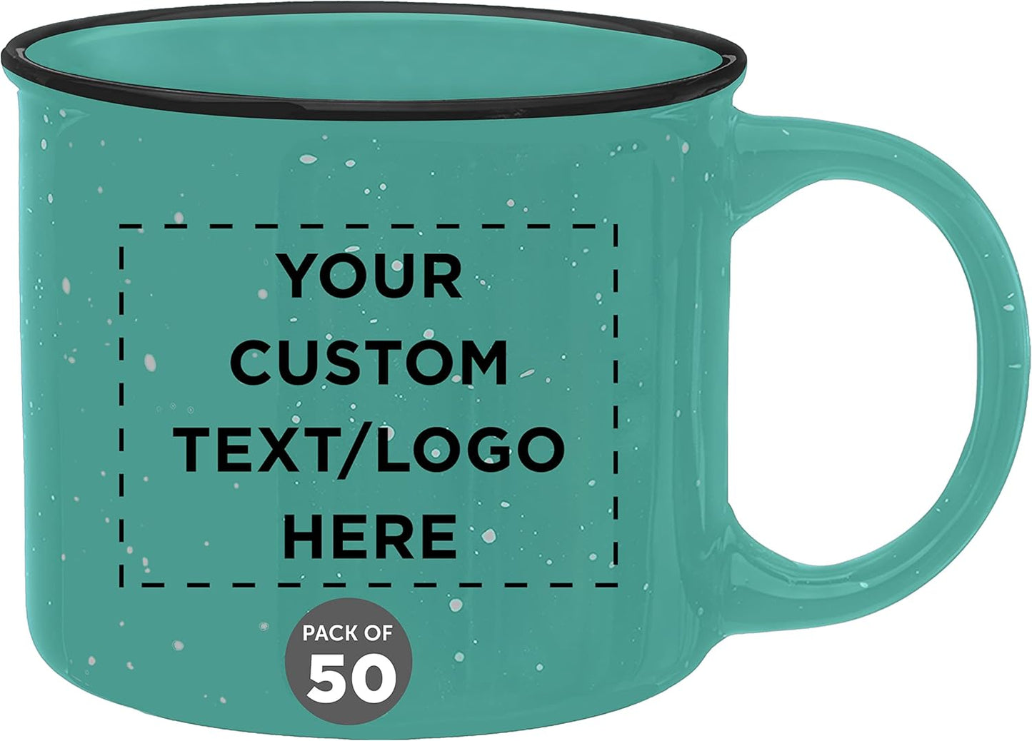 DISCOUNT PROMOS Custom Ceramic Campfire Coffee Mugs 13 oz. Set of 50, Personalized Bulk Pack - Perfect for Tea, Espresso, Cappuccino, Hot Cocoa - Mint