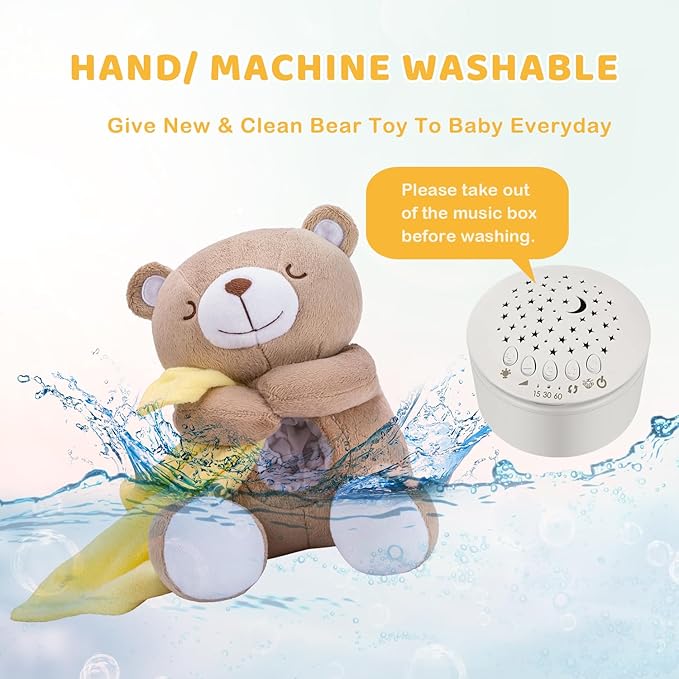BEREST Rechargeable Baby Sleep Soother Bear, Nursery Decor Night Light Projector, Mom's Heartbeat Cry Sensor Lullabies White Noise Sound Machine, Toddler Crib Sleeping Aid Toys for Shower Gifts