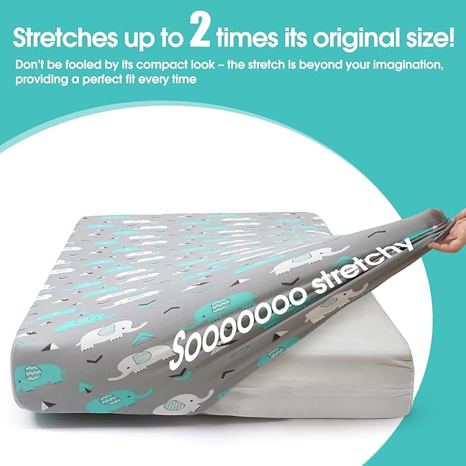 BROLEX Baby Fitted Crib Sheets: Kid Crib Sheets - Set of 2 for Toddler Standard Size Crib Mattress for Boys and Girls - Jersey Knit Crib Bed Sheets Elephant Whale