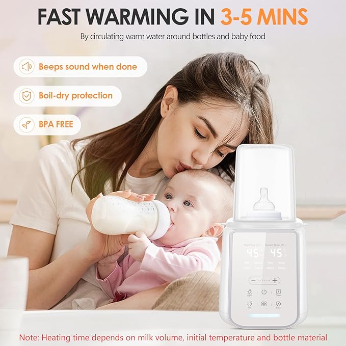 Bottle Warmer, 8-in-1 Fast Baby Milk Warmer with Timer, Smart Temperature Control, Water Bath Technology, Automatic Shut-Off, Bottle Warmers for All Bottles with Thaw Sterilizing Keep Warm