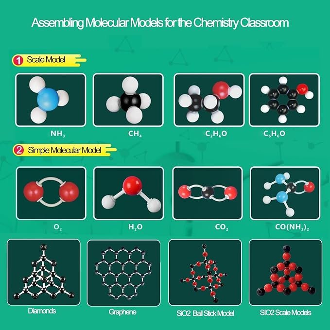 Organic Chemistry Molecular Model Kit 206pc Middle,High School Supplies, Educational Science Set Gift for Student to Learn Structure and Reactions