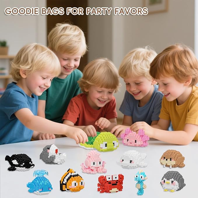 12 Pack Cute Ocean Sea Animal Mini Building Blocks Sets, 2642 PCS Micro Mini Building Bricks Toy for Adults, Party Favors for Kids Boys Girls 12-14