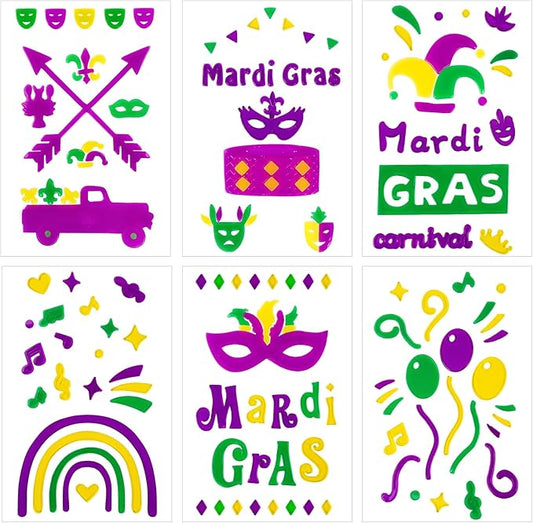 Mardi Gras Decorations - Window Gel Clings, Mask, Balloons, Clown Clings for Glass Windows, Party Decorations