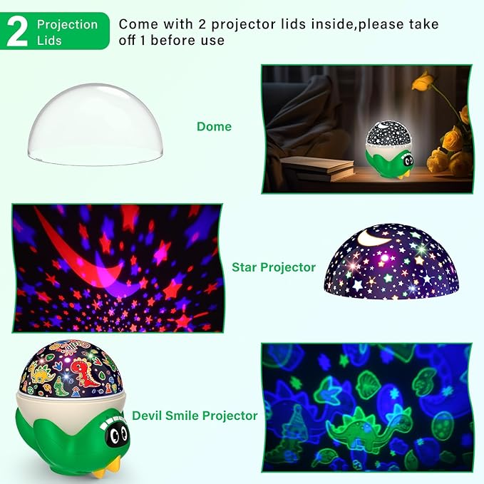 Dinosaur Night Light Projector for Kids Room, Boy Girl Dino Lamp with 10 Soothing Music& Timer, Remote Control, Colorful Projection Effect, High Brightness, Birthday Gifts Dinosaur Toys for Kids 3-7