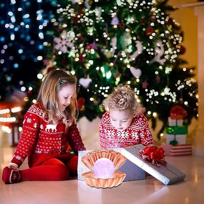 Shell Pearl Beach Themed Night Light, RGB 8 Colors Changing Mood Shell Pearl Lamps, Bedside LED Clamshell Portable Night Lights for Bar (Electroplated Rose Gold)