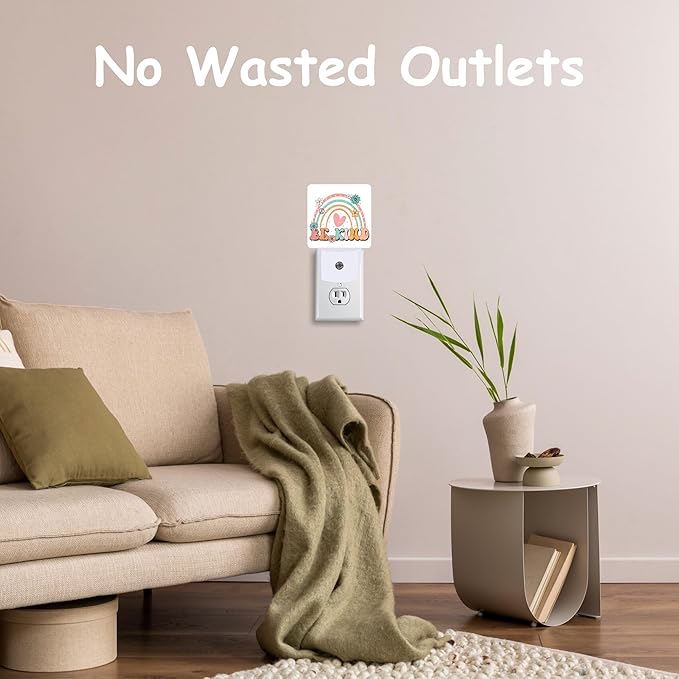 Be Kind Night Light Plug into Wall with Dusk to Dawn Sensor Rainbow Flower Heart Energy Efficient LED Nightlight for Women Girls Boys Room Decor,Hallway,Kitchen,Bathroom,Nursery,Stairs