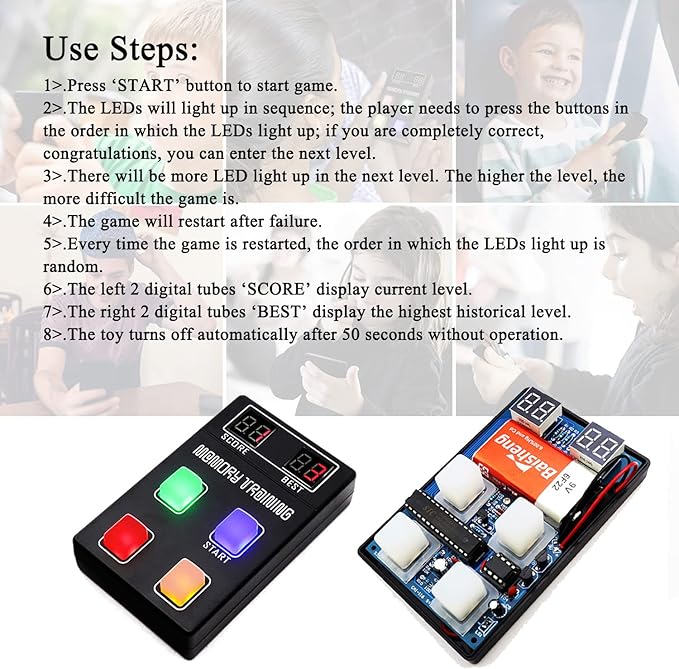 ISolderStore Light Up Memory Practice Game Handheld Electronic Soldering Practice Kit DIY Soldering Project Color Memorizing Classic Board Games