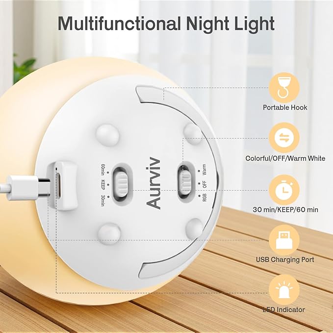 Baby Night Light, Rechargeable Touch Control Night Light with Stepless Dimming & 7 RGB Color Change, Soft Portable Kids Egg Light with 30/60 Mins Auto Off for Bedside, Breastfeeding