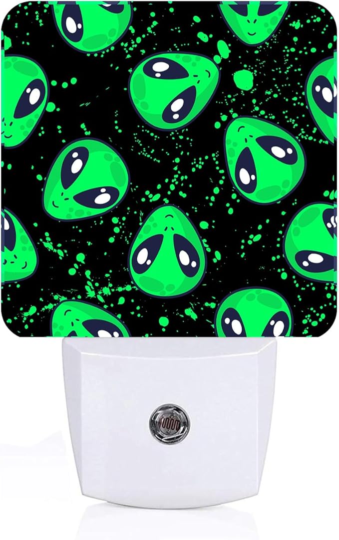 Green Alien Night Light,Plug Into Wall for Boys Girls Bedroom Decorative Square Night Light Lamp 0.5w Sleep Friendly