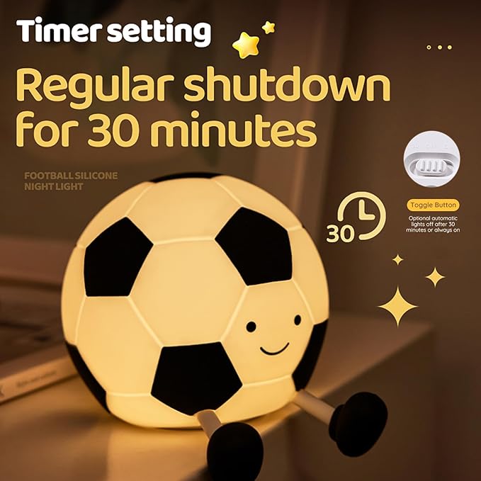 Soccer Night Light for Kids, Cartoon Soccer Lamp Squishy Silicone Baby Nursery Night Light With 3 Level Dimmable Rechargeable Bedside Lamp Nightlight Gifts for Kids Toddler Bedroom Home Office Decor