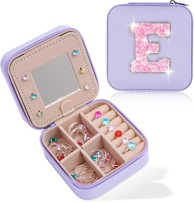 Travel Essentials for Women - Travel Accessories Travel Stuff,Mini Jewelry Organizer Jewelry Case for Traveling,Cute Personalized Jewelry Box,Birthday Gifts for Girls Women | Lavender,E