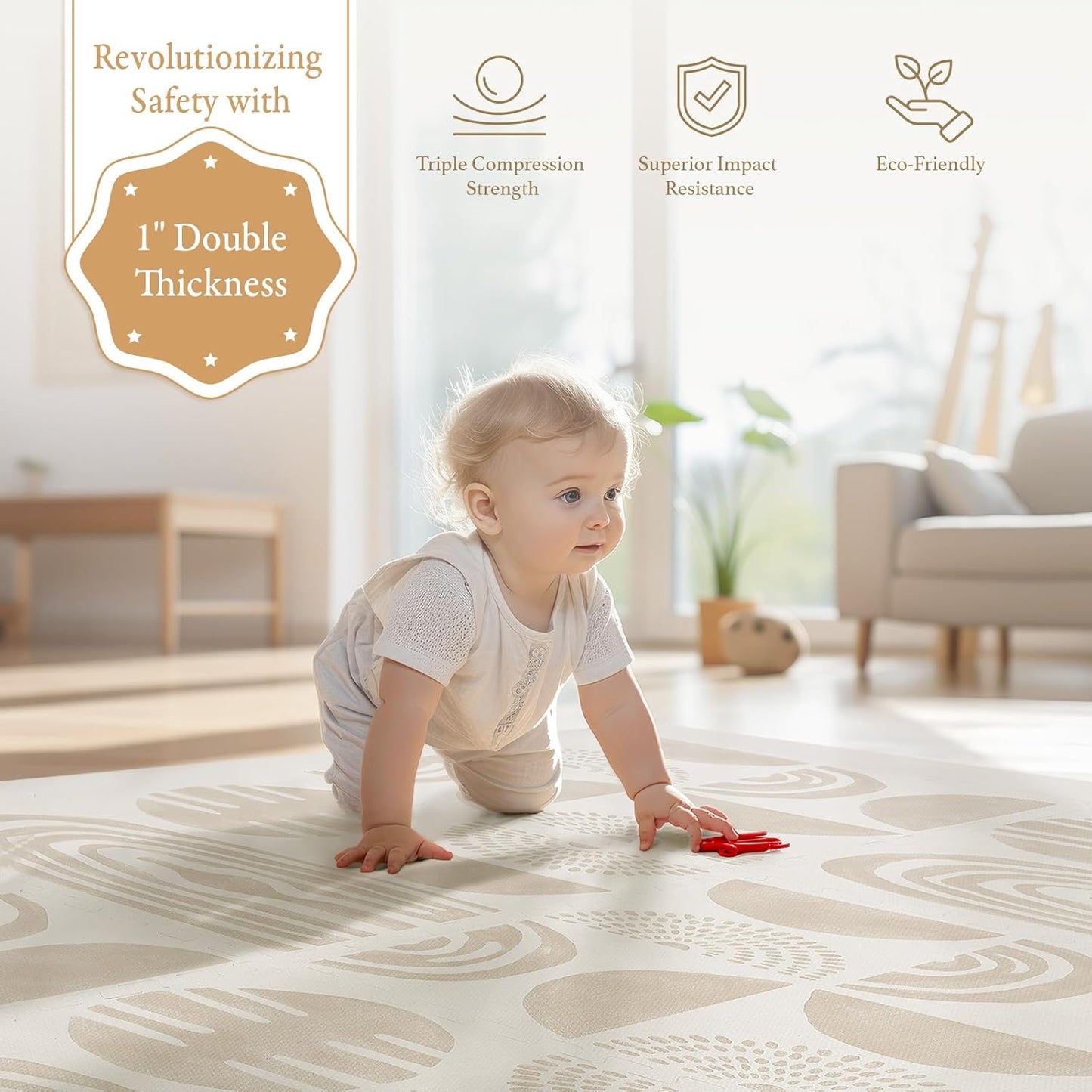 Super 1 Inch Thick Premium Quality Exercise & Baby Foam Play Mats - Expandable & Large Non-Toxic Odorless Floor Mat - 6 Tiles Spacious 6x4ft - Peel-Resistant - Desert Sand