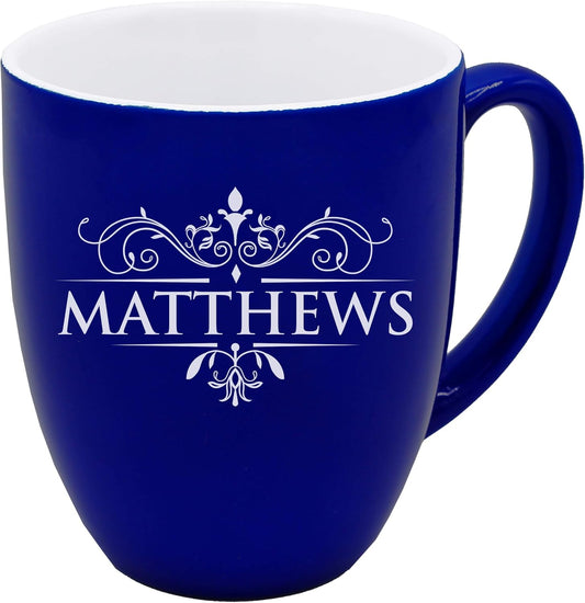Custom Engraved Coffee Latte Mug - Personalized Coffee and Tea Cup (Blue)
