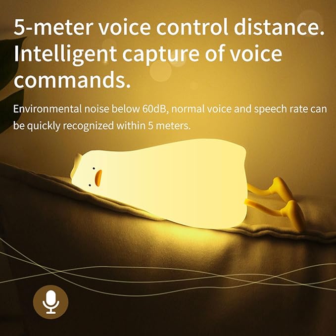 HAPPYBAG Cute Lying Flat Duck Night Light,Voice Control Fun Duck Lamp,LED Squishy Duck Light Soft Silicone Dimmable Nursery Nightlight Rechargeable Bedside Touch Lamp Baby Kids Room Decor