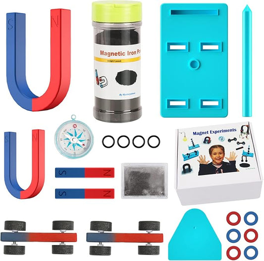 Mysterystone Science Magnets Experiment kit for Kids Physics kit for Students Stem Experiment Tools Including Horseshoe Magnets, Iron filings