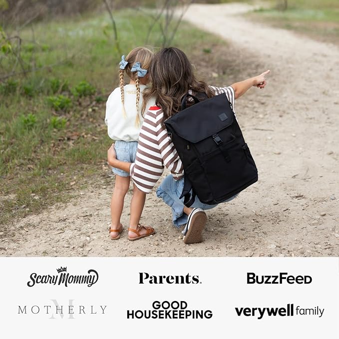 Huhu Diaper Bag Backpack – Baby Bag for Moms & Dads – Water-Resistant, Unisex Travel Kit for New Parents – Includes Changing Pad and 2 Organizer Pouches (Midnight Black)